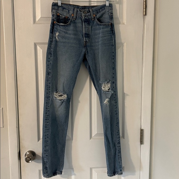 Levi’s 501 High Rise Button Fly Distressed Skinny Jeans W25 L30 - Picture 2 of 10
